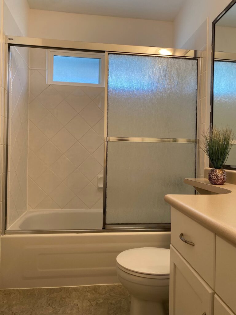 Main bath shower and countertop